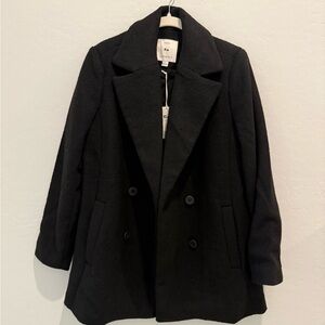 Free Assembly Classic Button Up Black Pea Coat NWT